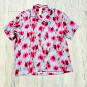 RSQ Pink and Gray Floral Men's Shirt size L